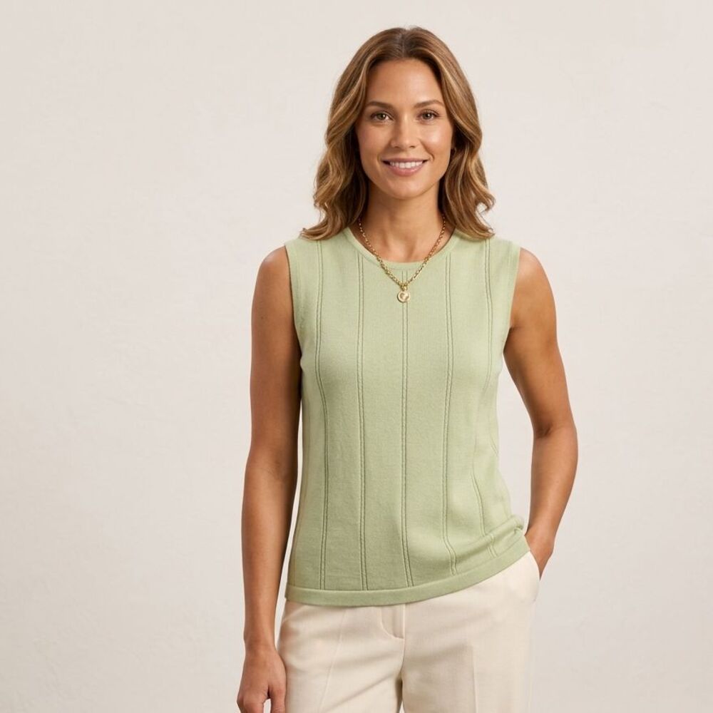 Vintage Talbots Tank Top Womens XS Green Ribbed Cable Knit